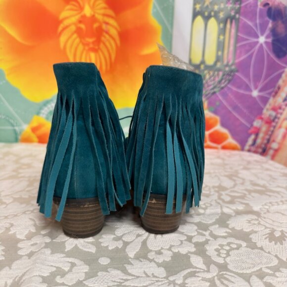 Bredelles Teal Fringe Faux Suede Booties – Size 6.5 - Picture 6 of 8